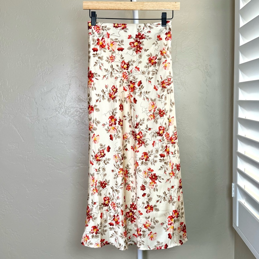 Lost + Wander Floral Midi Skirt - Cream and Red